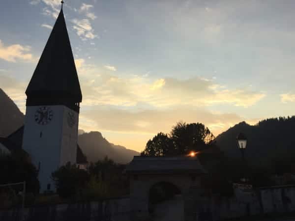 church with sunset in the back